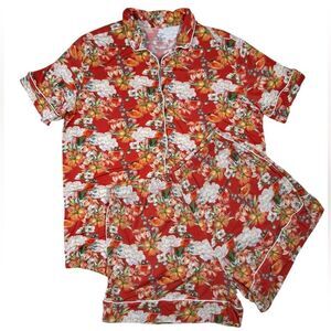 Posh Peanut Women’s Orange Floral Short Sleeve 2 Piece Bamboo Pajama Set